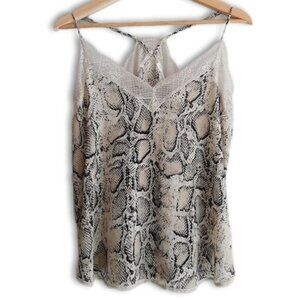 LOVESTITCH Silky Snakeskin Camisole Light Slip Lace Trim Semisheer Tank Top Sz L